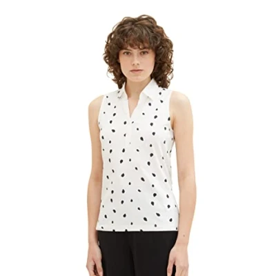 Image of TOM TAILOR Women&#039;s 1037379 Polo top, 32675 Offwhite Navy Dot Design, Large