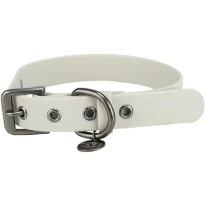 Image of TRIXIE CityStyle 1971416 Dog Collar S M: Neck Circumference 30 37 cm/20 mm Light Grey PVC for Small Medium Dogs, Adjustable, Water Repellent and Wipe Clean