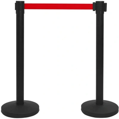 Image of vidaXL Stanchion with Belt Airport Barrier Steel Black