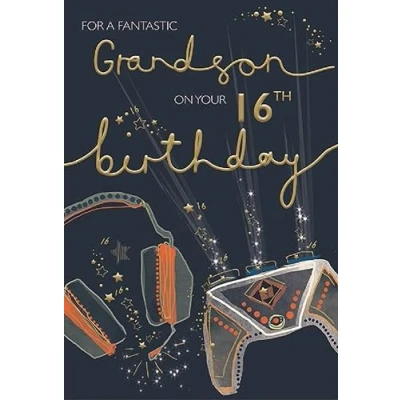 Image of ICG Fantastic Grandson On Your 16th Birthday Card Age 16 Gaming Headphones