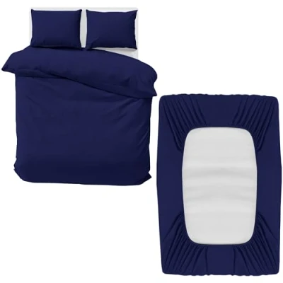 Image of MOONLIGHT20015 4 Piece King Bedding Set Duvet Cover, Fitted Sheet with Pillow cases Soft Brushed Microfiber Navy