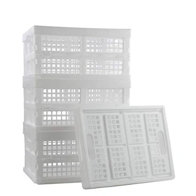 Image of Asking Set of 4 Plastic Collapsible Storage Basket, 15 L Stacking Folding Crate, White