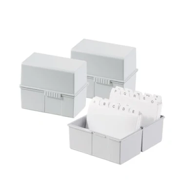Image of HAN 977 11 Index Card Box DIN A7 Landscape Pack of 3 Innovative Attractive Design for 300 Cards with Steel Hinge Light Grey