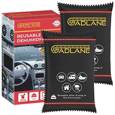 Image of GADLANE Car Dehumidifier Bag Reusable 2pcs Crystal Clear Bags Eliminates Foggy Damp Windscreen Moisture Absorber for Car, Caravan, Van Silica Gel 350g (Pack Of 2)