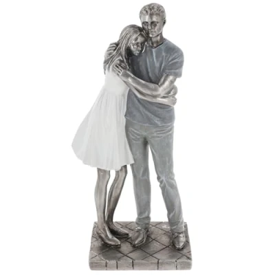Image of Shudehill Giftware Moonlight Couple Ornament Brushed Silver Metalic Effect Sitting Thinking, Relaxing, Embracing, Kissing and More Poses (Standing Embracing)
