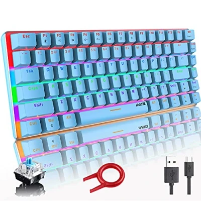 Image of Hoopond Mechanical Keyboard, AK33 Rainbow LED Backlit USB Cable Gaming 82 key Compact Keyboard with Anti ghosting Keys for Gamers &amp; Typis