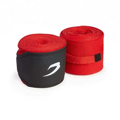 Image of BOXRAW Professional Hand Wraps Boxing MMA Adults Elasticated Bandages with Rubberised Straps &amp; Free Carry Case (Red 3m)