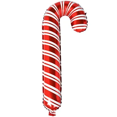 Image of TRIXES Candy Cane Christmas Balloon Decoration Metallic Striped Inflatable Party Red &amp; White
