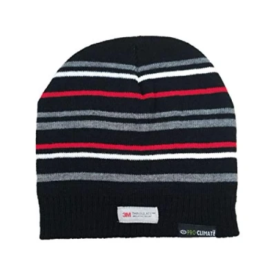 Image of ProClimate Men&#039;s Striped 3M Thinsulate Insulated Thermal Beanie Hat (Black/Red)