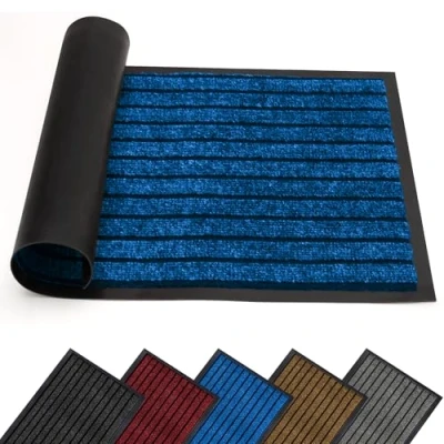 Image of AMEHA Door Mat Indoor &amp; Outdoor Blue 40x60 Cm Heavy Duty Rubber Mats Dirt Trapper Non Slip Washable Barrier Floor Entrance Rug Shoes Scraper Super Absorbent Front Doormats