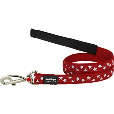 Image of Red Dingo Dog Lead 1.2m Design, Stars White on Red, Size Small (15mm x 1.2m)
