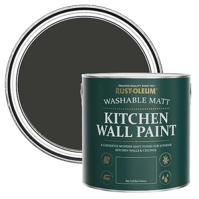 Image of Rust Oleum Black Washable Kitchen Wall Paint in Matt Finish Dark Magic 2.5L