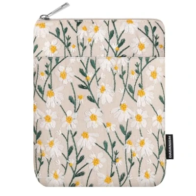 Image of Dadanism Embroidered Daisy Padded Sleeve for 6&quot; Kindle 11th Gen 2024 2022/10th 8th 2019 2016, 6.8&quot; 7&quot; Paperwhite 12th 2024/11th 2021/10th 2018, Kobo Tolino eReader,White