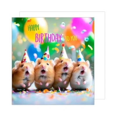 Image of Edition Seidel Premium Square Birthday Card with Envelope Greeting Happy For Him or Her Male Female Mum Dad Daughter Son Girl Boy Kids Teens Hamster (GQ172 SW024)