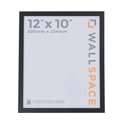 Image of Wall Space Thin 12x10 Black Frame Picture 12 x 10 inches 10x12 Frames made from WOOD with REAL GLASS Photo