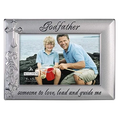 Image of Malden International Designs Godfather with Cross Picture Frame, 4x6, Silver