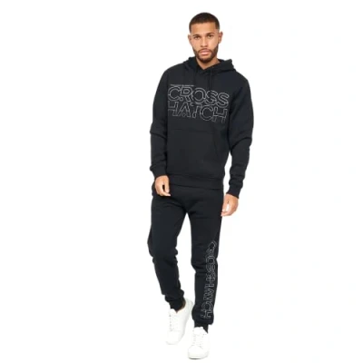 Image of Crosshatch Mens Full Tracksuits Jogging Bottoms Gym Sweat Suits Hooded Set Sport Jacket Pant(L/KILLIAN BLACK)