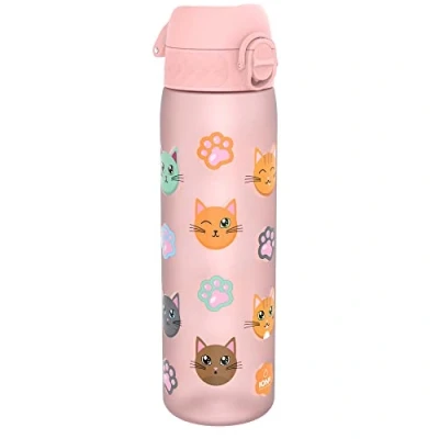 Image of Ion8 Water Bottle, 500ml/18oz, Slim Leak proof &amp; BPA Free Drinking Secure Lock Prevents Spills, Dishwasher Safe, Carry Handle, Ideal for Adults Kids Travel, Gym School, Cats