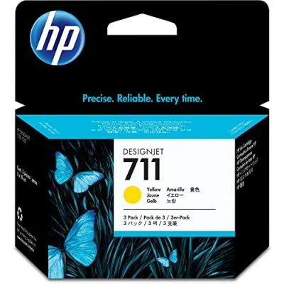 Image of HP 711 CZ136A 3 pack Yellow 29 ml Genuine Ink Cartridge with Original Ink, for DesignJet T120, T125, T130, T520, T525, T530 Large Format Plotter Printers and Printhead