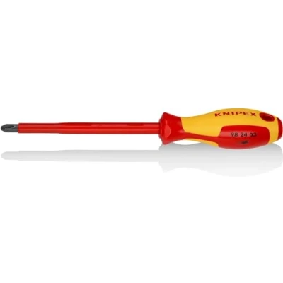 Image of Knipex Screwdriver for cross recessed screws Phillips® burnished, insulating multi component handle, VDE tested 270 mm 98 24 03