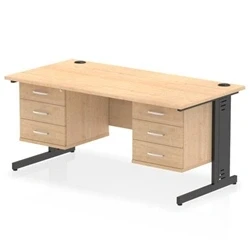 Image of Impulse 1600x800 Desk Maple/Black Cable Managed 2x3 Drawer Fixed Ped