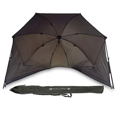 Image of DNA Leisure 50&quot; Waterproof Brolly Umbrella Carp Coarse Fishing Day Shelter with Storm Sides and Poles