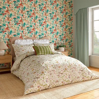 Image of Sanderson April&#039;s Garden Duvet Cover Single Olive &amp; Mulberry