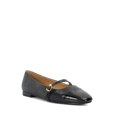 Image of Dune Ladies HIBISKI Croc Effect Strap Detail Sandals Size UK 5 Flat Heel Ballet Pumps Black