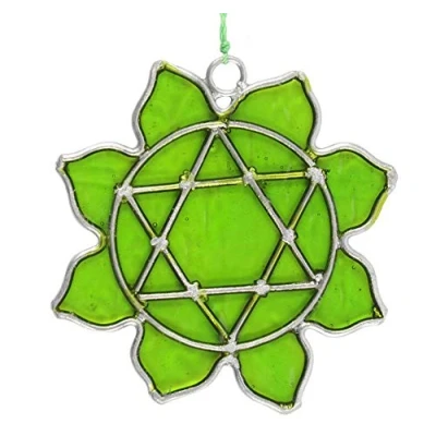 Image of Something Different CK_19728 Mini Suncatcher Heart Chakra Symbol H:7.5cm W:6cm D:0.01cm Pack of 1, green