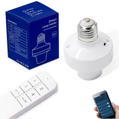 Image of QIACHIP ZigBee Smart Wireless Light Socket E26 E27 Bulb Base Holder,Remote Control lamp Holder Compatible with Alexa Echo Voice