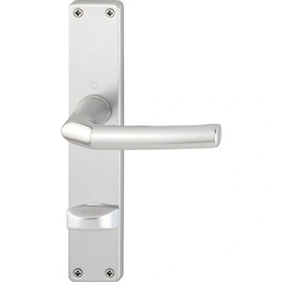 Image of HOPPE 2668223 Aluminium Door Handle Set Birmingham on Long Plate Toilet for Thickness 37 42 mm Anodised Silver