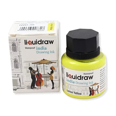 Image of Liquidraw Coloured Drawing Ink India Ink, Waterproof 20 Assorted Colours, 35ml Indian Inks for Artists (Lemon Yellow)