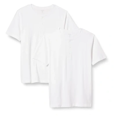 Image of Amazon Essentials Men&#039;s Slim Fit Short Sleeve Cotton Henley T Shirt, Pack of 2, White, XS