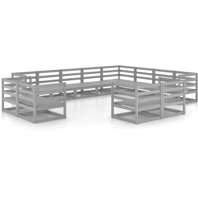 Image of vidaXL 12 Piece Garden Lounge Set Grey Solid Pinewood