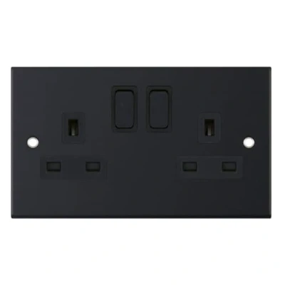 Image of Selectric DSL11 22 5M Switch Socket Outlet 13A 2 Gang Double/Twin (Matt Black)