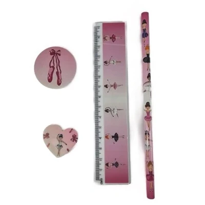 Image of Ballerina Ballet Dancer 4 Piece Stationery Set Pencil Ruler Eraser &amp; Sharpener