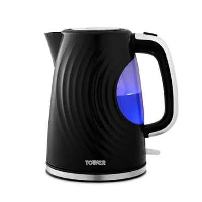 Image of Tower T10083BLK Java Textured Kettle with Large Viewing Window &amp; Blue Light, 360 Degree Base, 3000W, 1.7L, Black