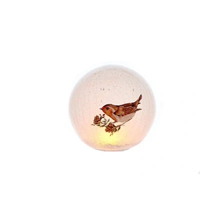 Image of Festive Productions Battery Lit Flickering Crackle Effect Robin Ball Christmas Decorations LED Lamp Aesthetic Room Decor Cool Stuff Ornaments for Living Gifts Friends 15cm
