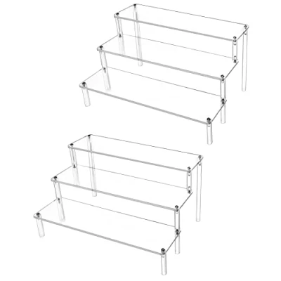 Image of QWORK 3 Tier Clear Acrylic Display Stand Retail Riser for Pop Figures, Cupcake, Dessert, Perfume, Nail Polish, Condiment, 30x21x15cm (2 Pack)