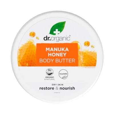 Image of Dr Organic Manuka Honey Body Butter, Moisturising, Dry Skin, Mens, Womens, Natural, Vegetarian, Cruelty Free, Paraben &amp; SLS Organic, 200ml