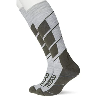 Image of HEAD Unisex Knee High Ski V Shape Socks Pack of 2, Grey/Green, 31