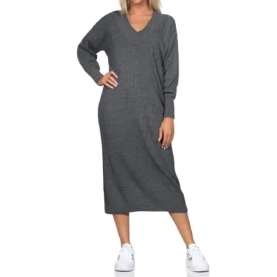 Image of Bestseller A/S Women&#039;s Onlnew Tessa L/S Midi V Dress KNT Noos, Dark Grey Melange/Detail:w. Melange, XXS