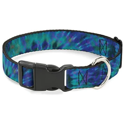 Image of Buckle Down Plastic Clip Collar Tie Dye Green/Blue/Purple 1&quot; Wide Fits 15 26&quot; Neck Large