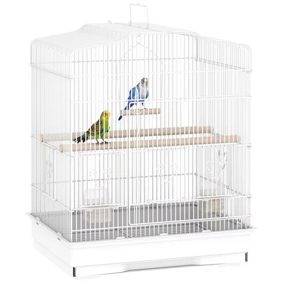 Image of PawHut Bird Cage with Perches, Food Bowls, Swing, Parrot for Budgie, Parakeet, Small Bird, 46.5 x 36 59cm, White