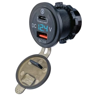 Image of Simply Auto 12/24v Dual USB Fast Charging Socket With Type C and 3.0 Sockets Voltmeter.