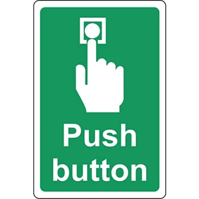 Image of Push button to exit sign Self adhesive sticker (150mm x 100mm)