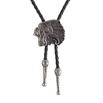 Image of FOLODA Bolo Tie Cowboy Leather Necktie Vintage Wolf Necklace Western