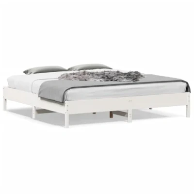 Image of vidaXL ``` Product Title 200 Bed Frame with Headboard Super King Solid Pine Wood 180x200 cm White Storage Shelves Modern Bedroom Furniture