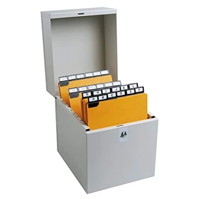 Image of Exacompta Ref 54711E Vertical Record Card Filing Box 155 x 110 210mm in Size, Suitable for 125 75mm Cards, Holds Approximately 500 Cards Grey