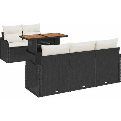 Image of vidaXL 6 Piece Garden Sofa Set with Cushions Black Poly Rattan